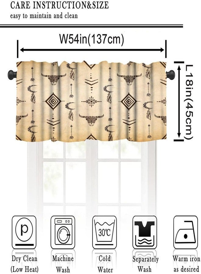 LOMADIA Aztec Valance Curtain for Kitchen, Window Treatment Rustic Western Tribal Bull Skull Horns Ethnic Aztec Cow Patterm Rod Pocket Drapes for Bedroom Living Room Offiec Decor 54x18inch - Image 2